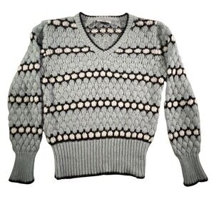 Western Connection Sweater Womens Medium Blue Vintage 80s Popcorn Knit V-Neck